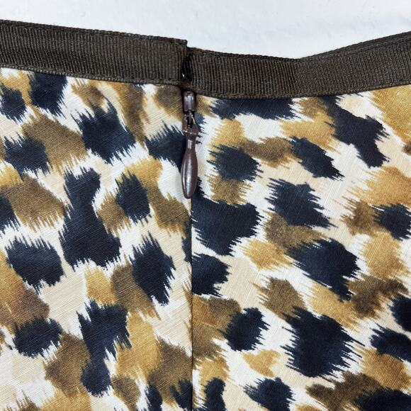 Talbots Vintage Skirt Leopard Print Black Brown Silk Linen Blend Sz 8 Mobwife - Picture 4 of 14